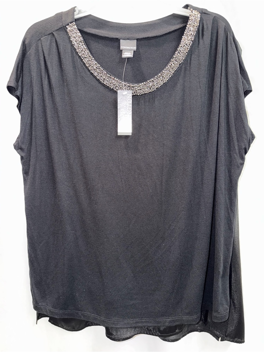 Brand New W/Tags Covington Black Top with Beaded Scoop Neck Size XL